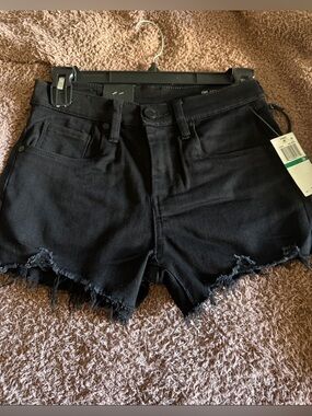 Blank NYC Black Distressed Frayed Hem Jean Shorts